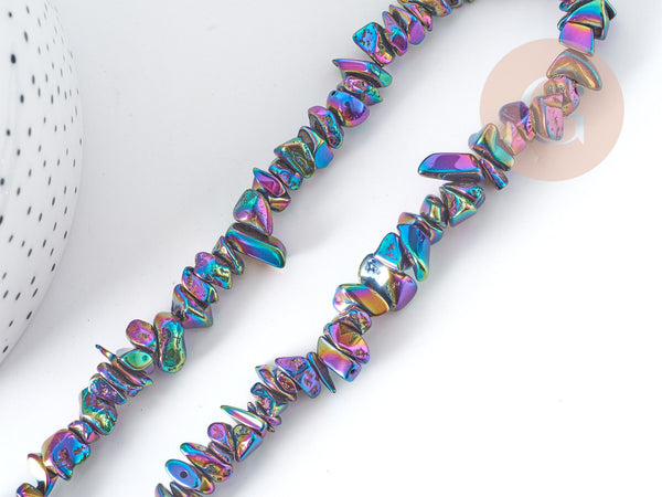 Perles Pépites hématite de synthèse multicolore 5~15mm, fabrication de bijoux pierre, fil de 39cm , x1(G8976)