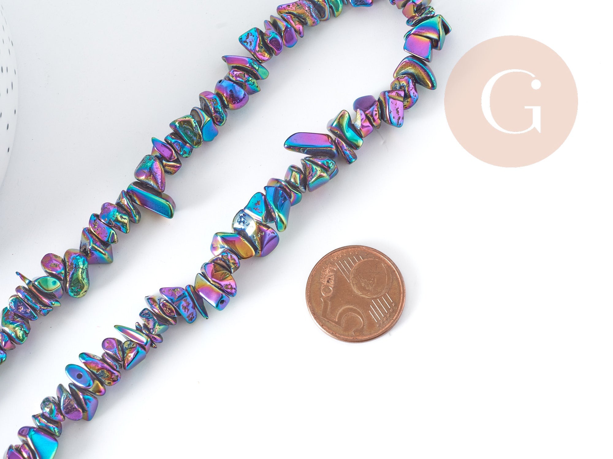 Perles Pépites hématite de synthèse multicolore 5~15mm, fabrication de bijoux pierre, fil de 39cm , x1(G8976)