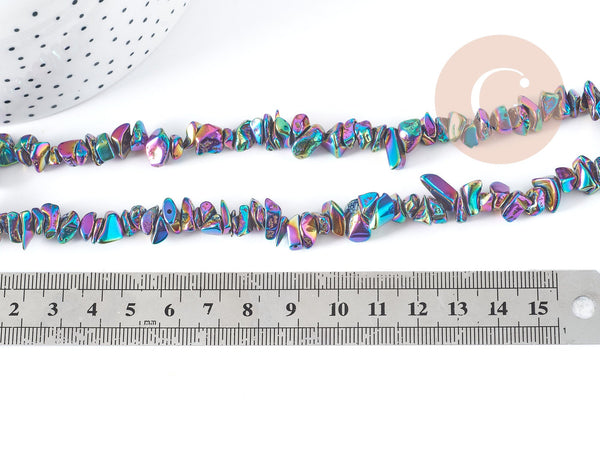 Perles Pépites hématite de synthèse multicolore 5~15mm, fabrication de bijoux pierre, fil de 39cm , x1(G8976)