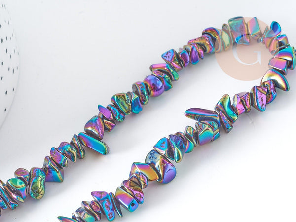 Perles Pépites hématite de synthèse multicolore 5~15mm, fabrication de bijoux pierre, fil de 39cm , x1(G8976)