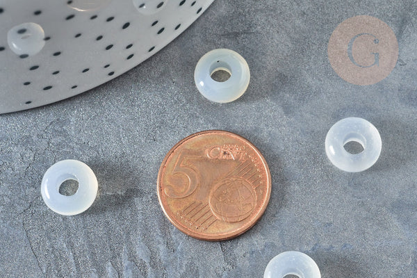 Perles Rondelles agate blanche naturelle 10x4.5mm, création bijoux pierre, x 2 (G7894)