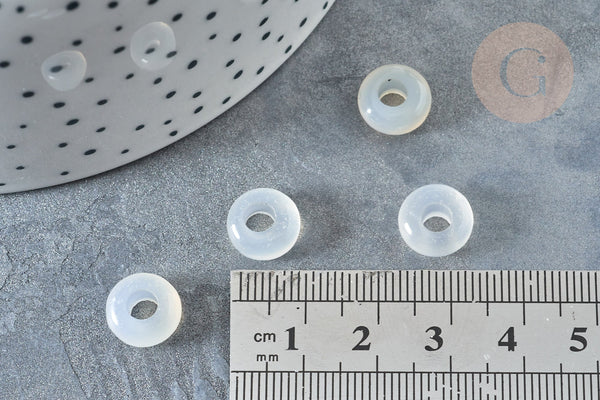 Perles Rondelles agate blanche naturelle 10x4.5mm, création bijoux pierre, x 2 (G7894)