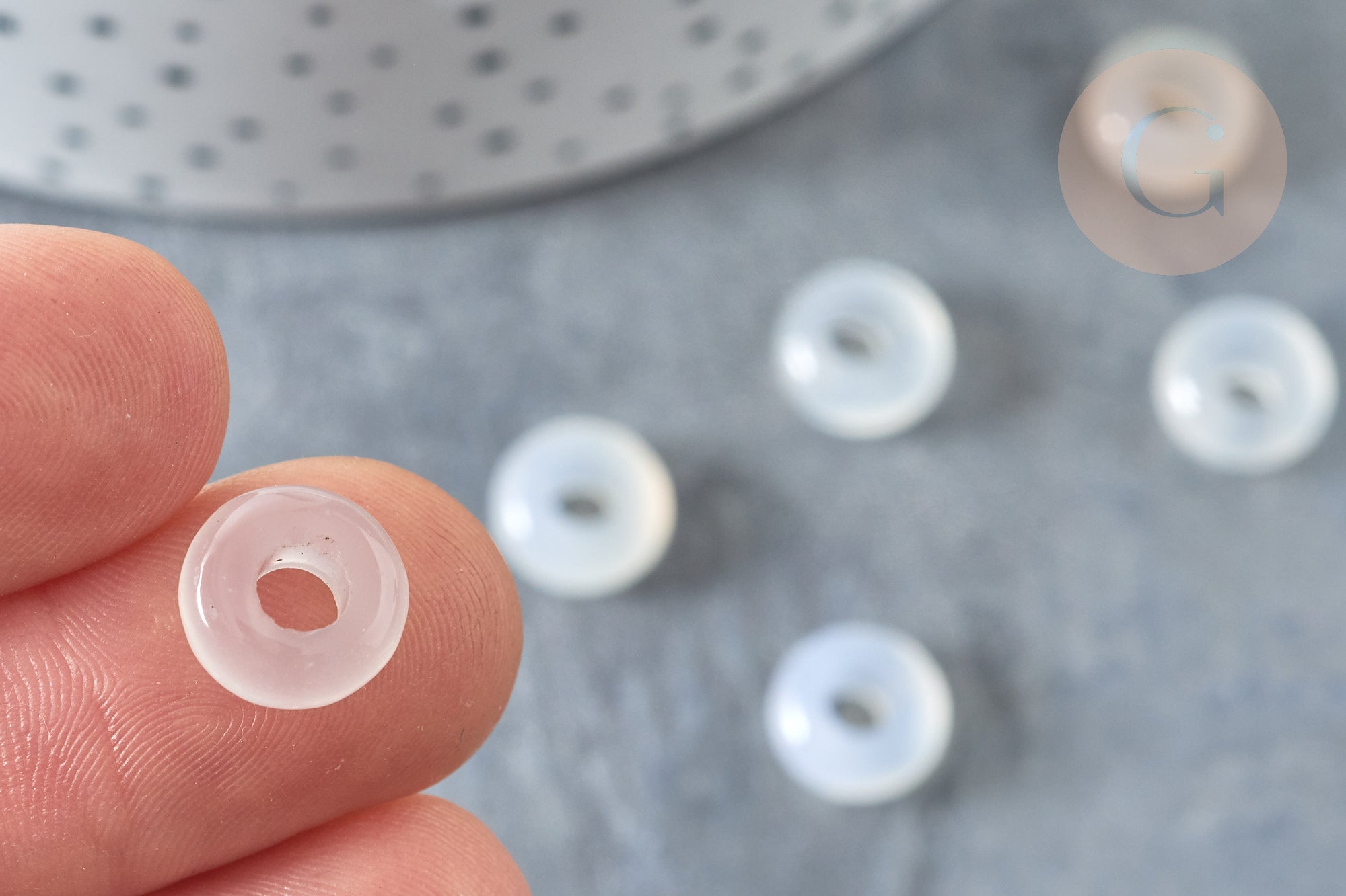 Perles Rondelles agate blanche naturelle 10x4.5mm, création bijoux pierre, x 2 (G7894)