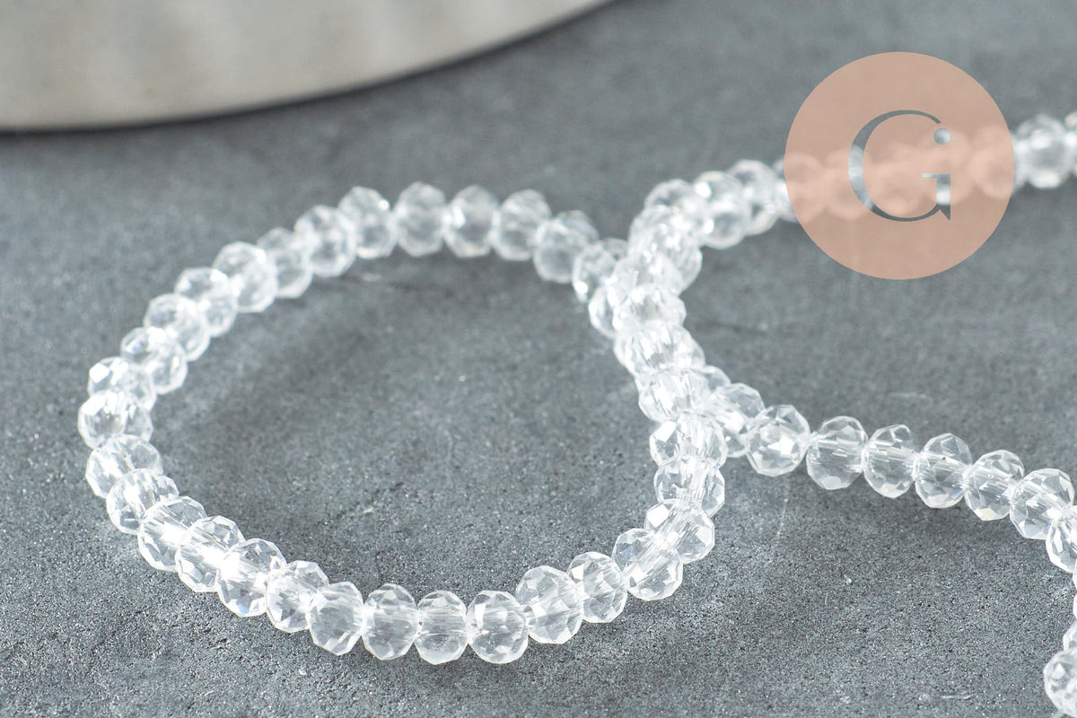 Perles Rondelles facettées verre transparent 2~2,5mm, x1 fil de 35cm (G7838)