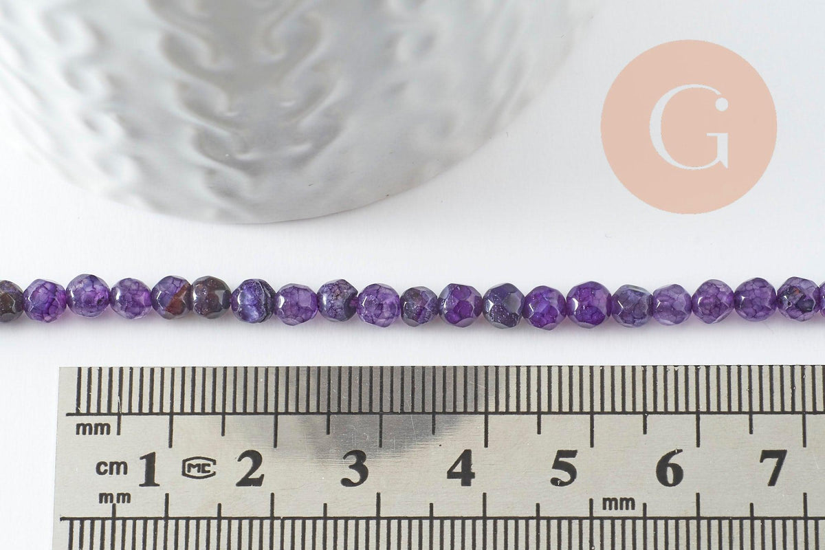 Perles Rondes facettées agate violette, perle agate, pierre naturelle, agate naturelle,4mm,fil de 39cm, x1 (G2003)