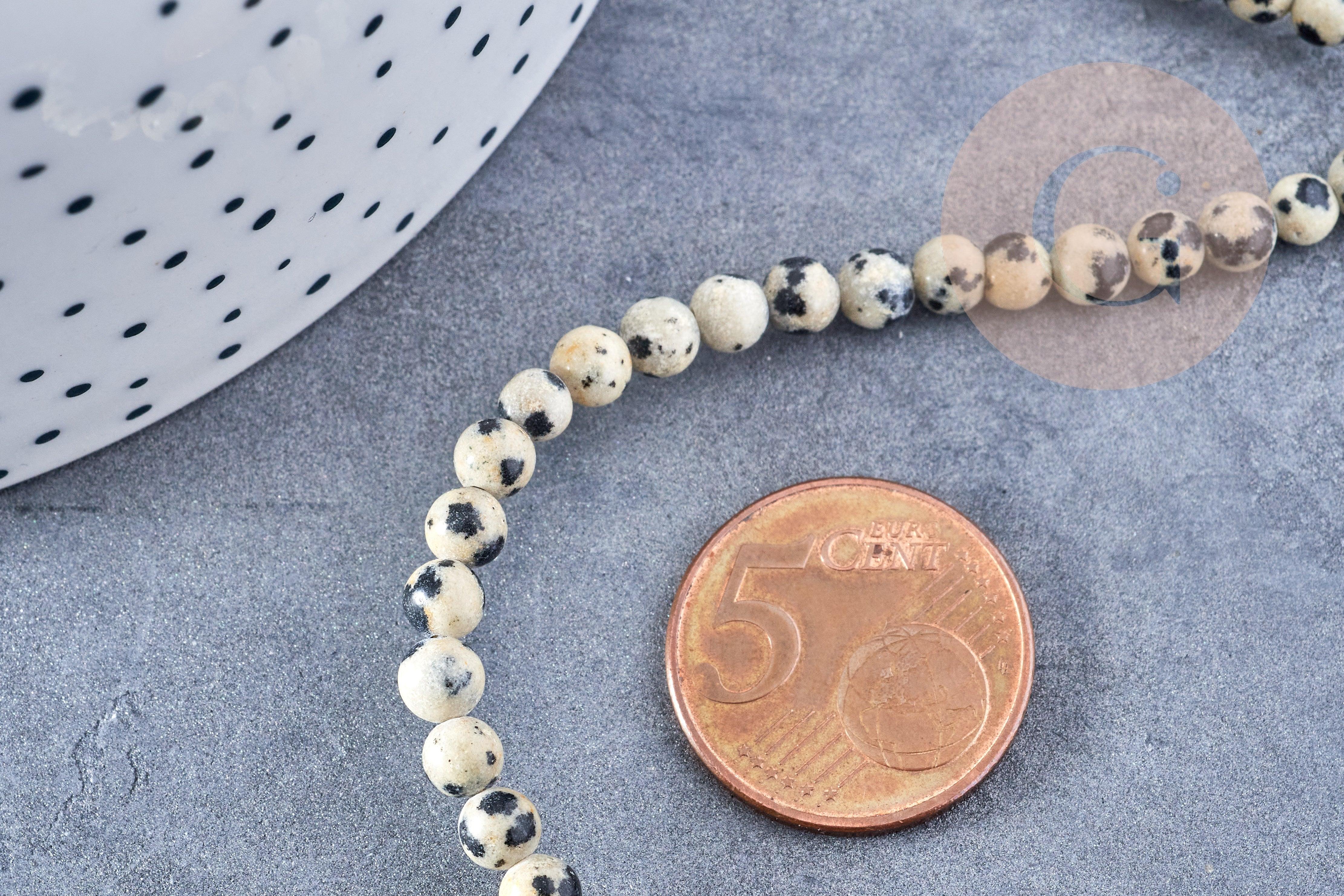 Perles Rondes jaspe dalmatien 4mm, x1 fil de 38cm (G8698)