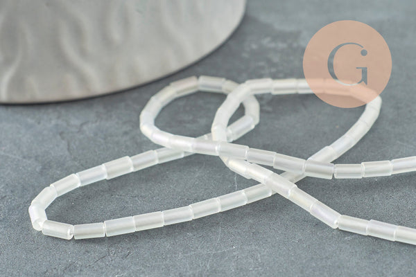 Perles Tube verre blanc opaque AB 4,5mm,fournitures création bijoux, le fil de 37cm, x1 (G6957)