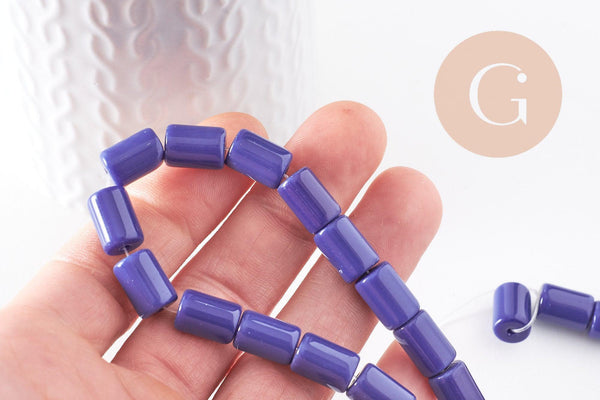 Perles Tube verre bleu roi opaque,perles verre, perles ,perle tube, perle bleu roi,12x8mm, le fil de 40 cm (G4021)