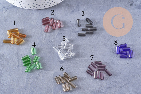 Perles Tube verre coloré 10mm, x20 (G1082)