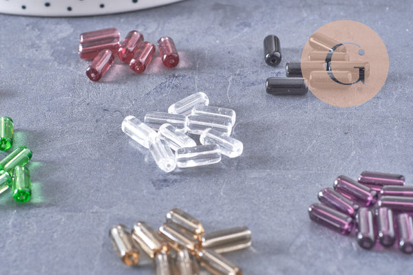 Perles Tube verre coloré 10mm, x20 (G1082)