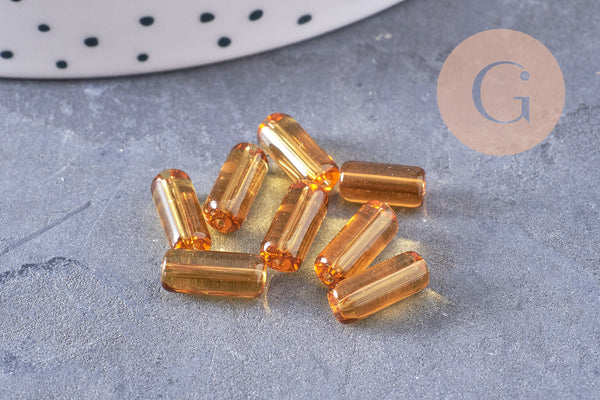 Perles Tube verre coloré 10mm, x20 (G1082)