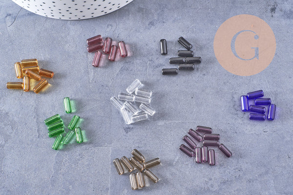 Perles Tube verre coloré 10mm, x20 (G1082)