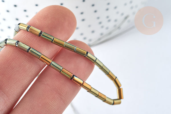 Perles Tube verre gris irisé 4.5x2.5mm,perle tissage et fabrication bijoux, x1 fil de 36cm (G7347)