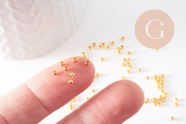 Perles à écraser Dorées 2x1mm, fournitures créatives, perles dorées, laiton doré, x 5Gr, (G1881)