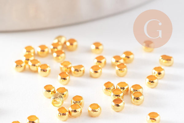 Perles à écraser Dorées 2x1mm, fournitures créatives, perles dorées, laiton doré, x 5Gr, (G1881)