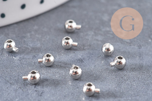 Perles à écraser boule 2 en 1 laiton platine, argentée ou dorée 3.5x2mm, x10 (G10826)