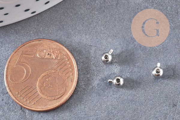 Perles à écraser boule 2 en 1 laiton platine, argentée ou dorée 3.5x2mm, x10 (G10826)