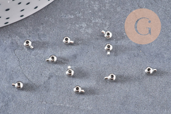 Perles à écraser boule 2 en 1 laiton platine, argentée ou dorée 3.5x2mm, x10 (G10826)