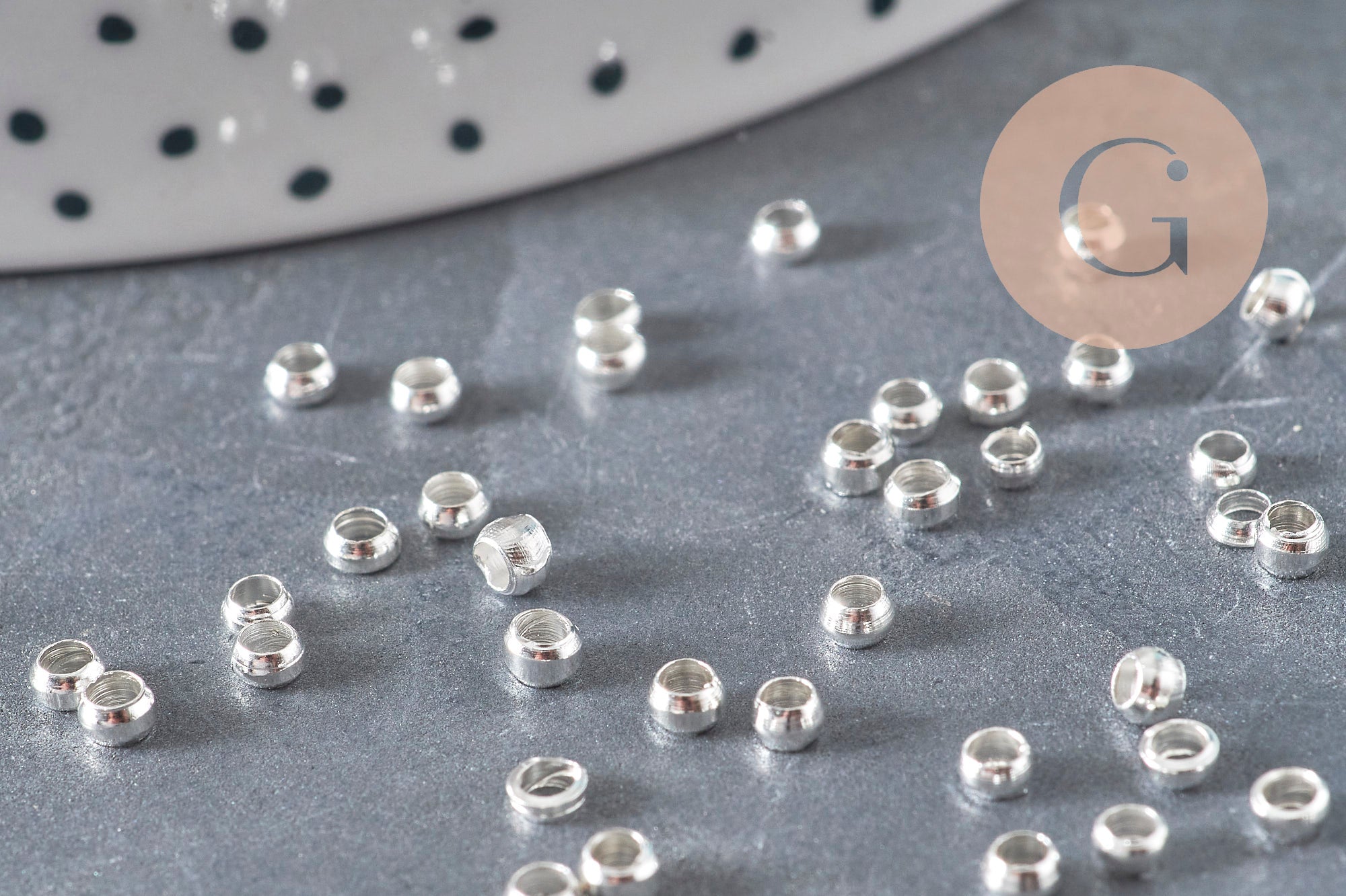 Silver-plated brass crimp beads 3x2mm, x2 Grams (G11269)