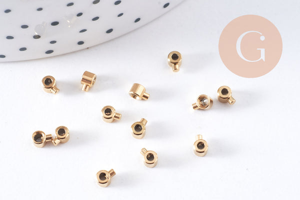 Perles à écraser tube 2 en 1 acier 304 inoxydable doré/platine IP 3.5x2mm, x5 ou 10 (G10748)