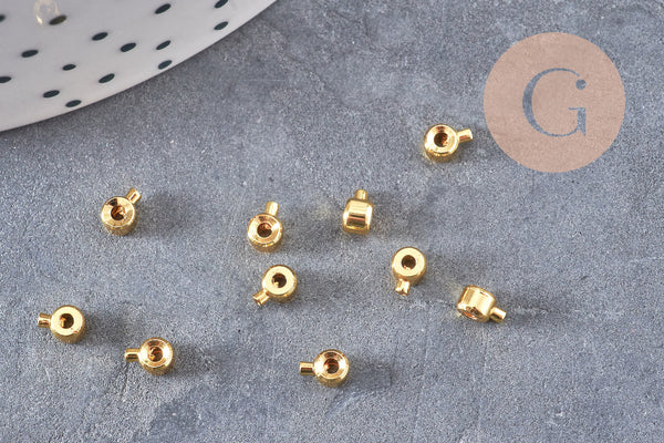 Perles à écraser tube 2 en 1 laiton platine ou dorée 4.5mm, x10 (G10825)