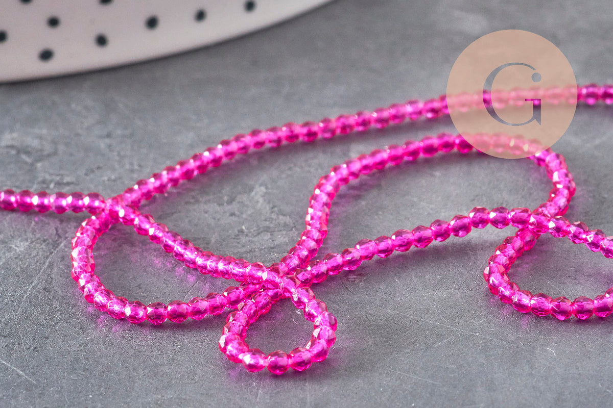 Perles abacus cristal à facette rose fuchsia 2mm, x1 fil de 36cm (G11342)-Perles-Gingerlily Perles