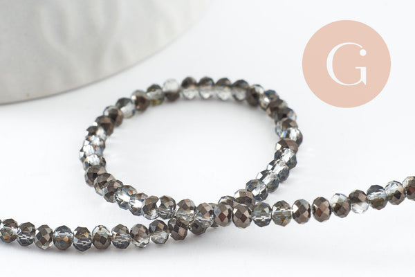 Perles abacus cristal gris transparent irisé 3.5x2.5mm, perles bijoux cristal facette, x1 fil 25.4cm (G6758)