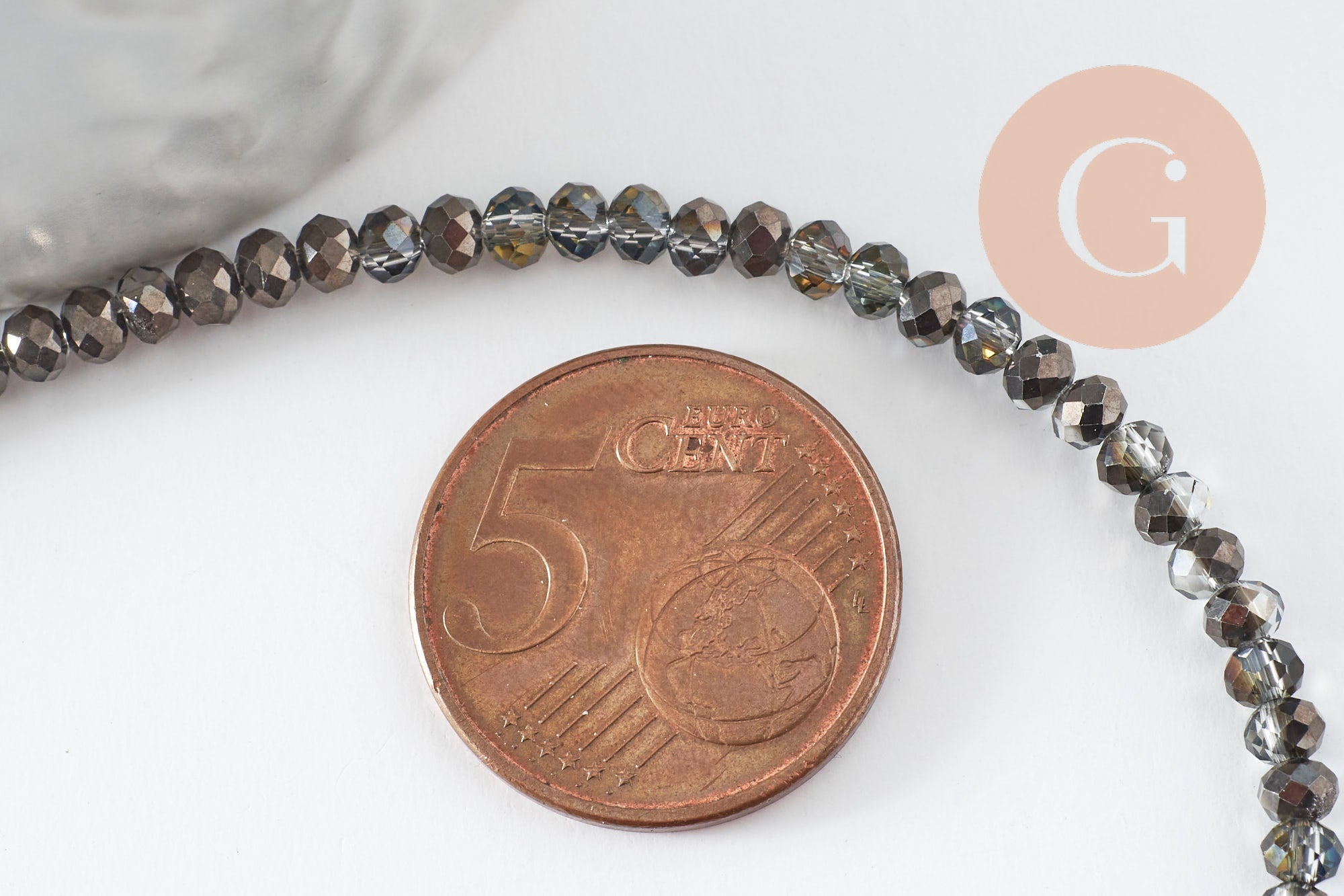 Perles abacus cristal gris transparent irisé 3.5x2.5mm, perles bijoux cristal facette, x1 fil 25.4cm (G6758)