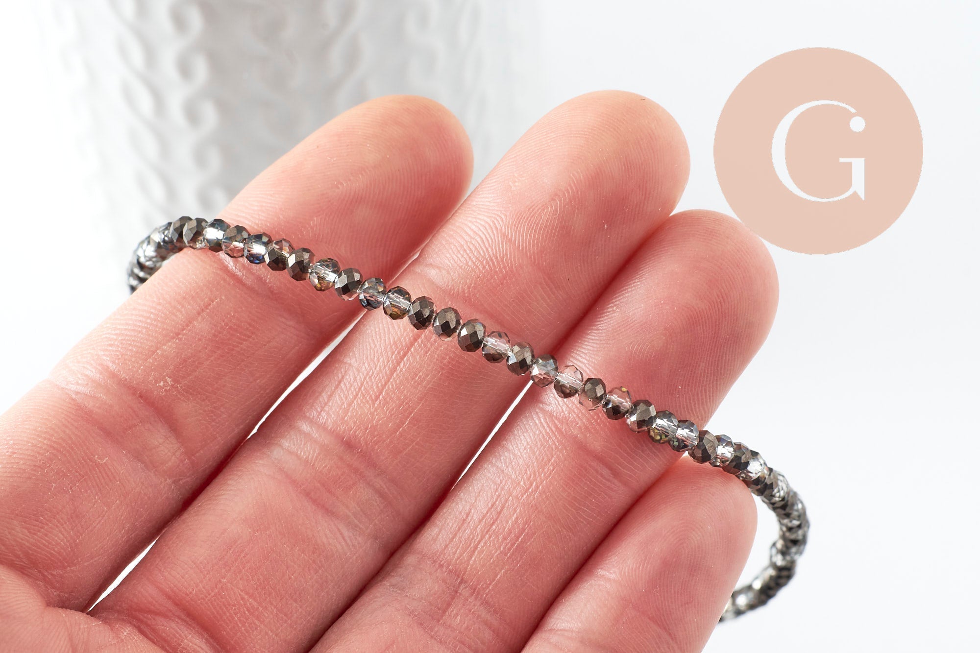 Perles abacus cristal gris transparent irisé 3.5x2.5mm, perles bijoux cristal facette, x1 fil 25.4cm (G6758)