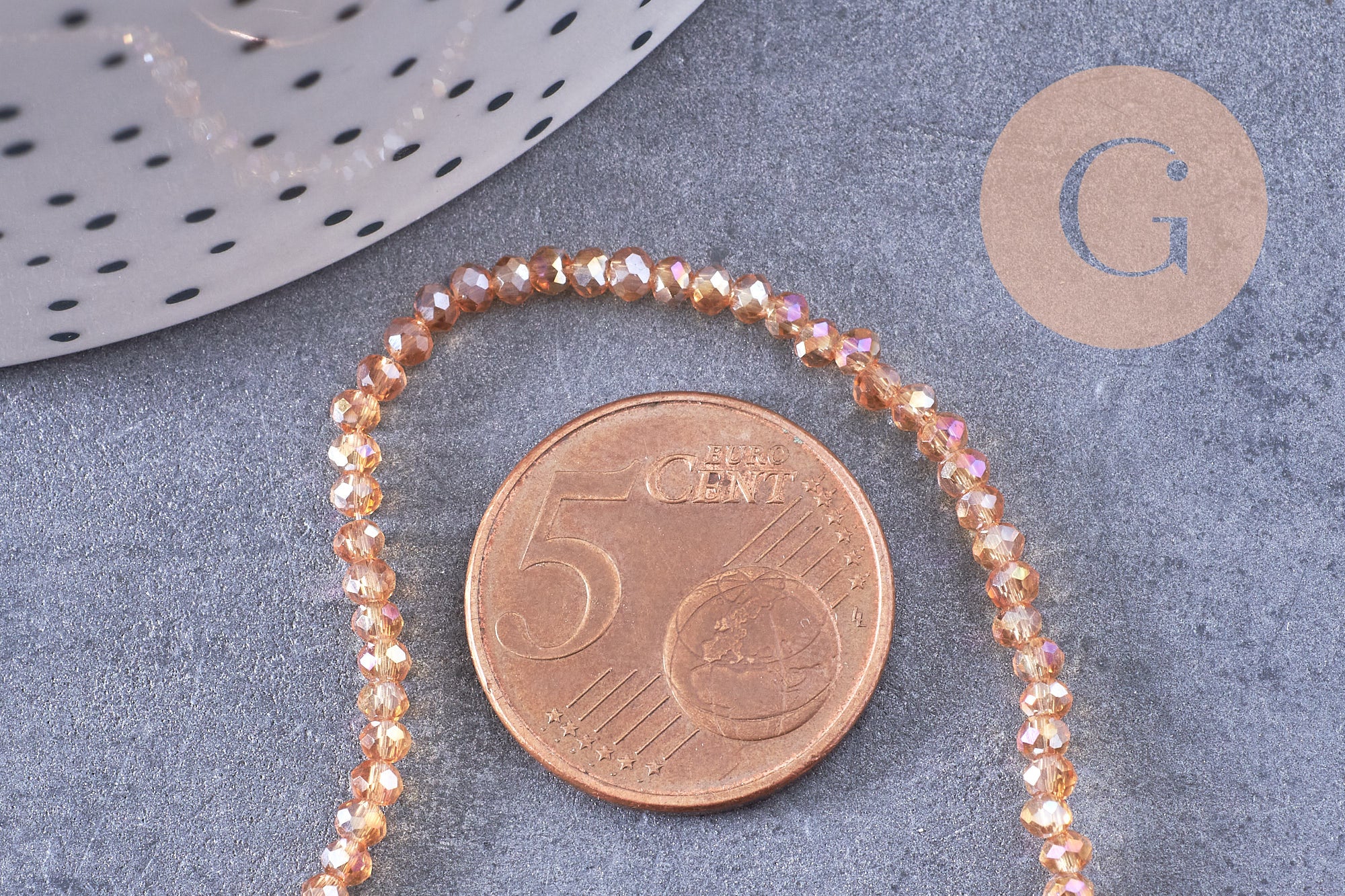 Perles abacus cristal jaune ambre irisé 2.7mm, x1 fil de 28cm (G10951)