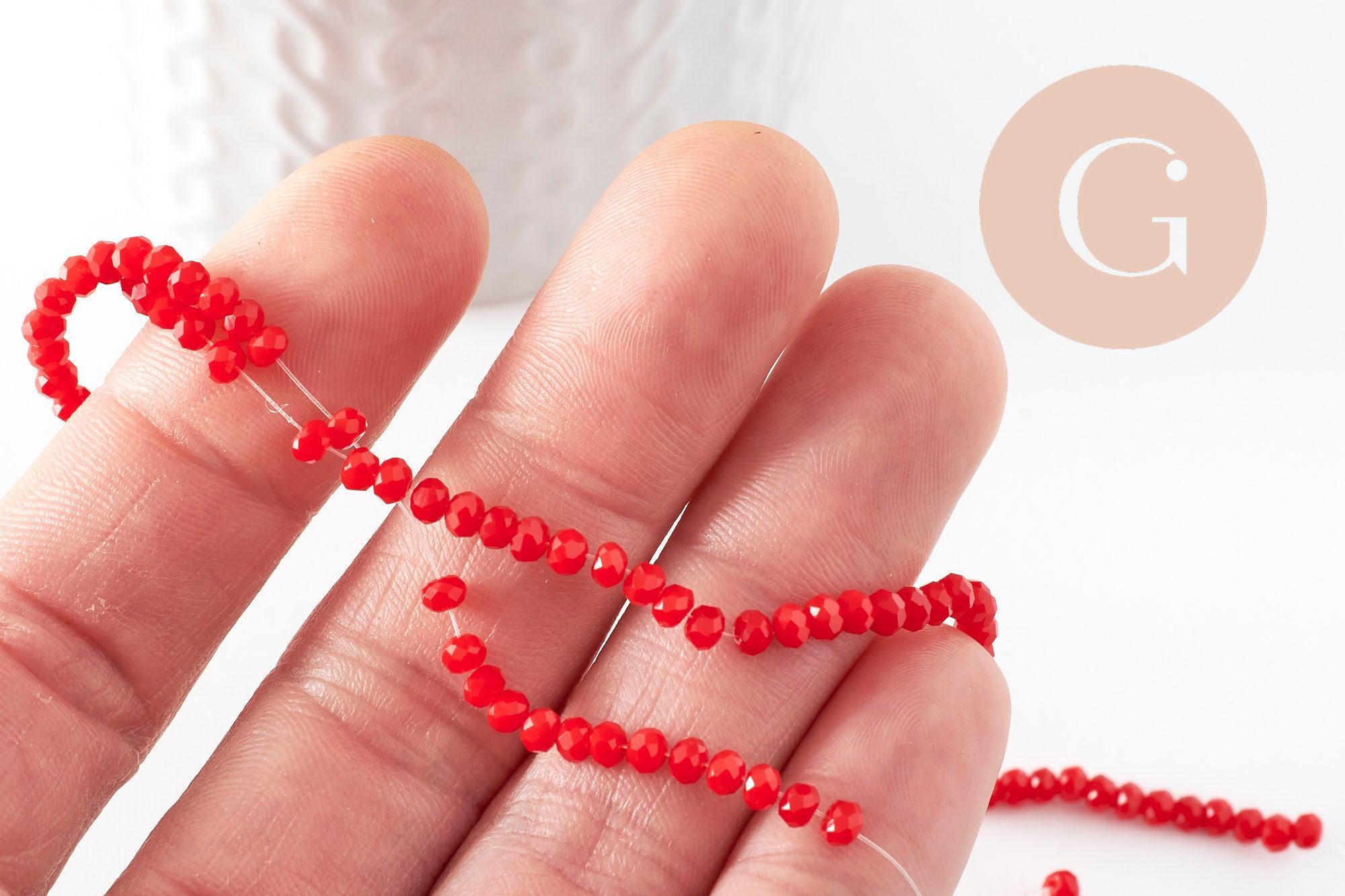 Perles abacus rouge-orange, cristal orange, fourniture ,perle cristal, 3 mm, fil de 38 cm x1 (G4677)