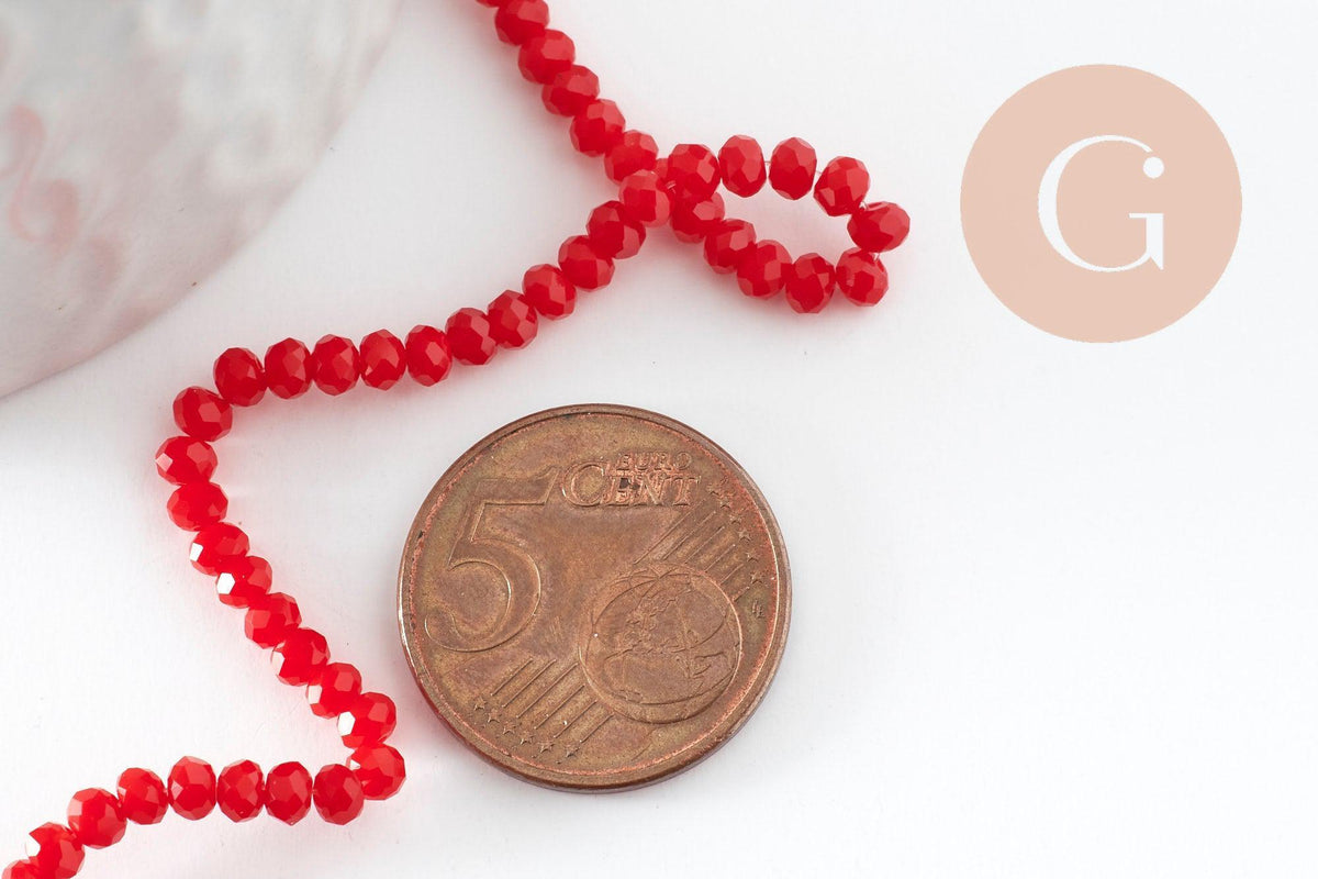 Perles abacus cristal rouge orangé 3mm, x1 fil de 32cm (G4677)