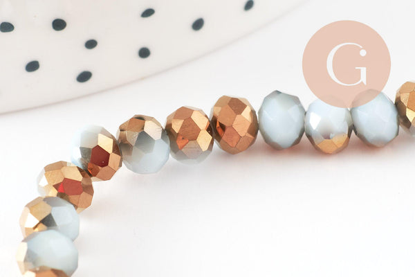 Perles abacus facetté cristal bicolore blanc doréé 6x5mm, perles bijoux cristal, fil de 42.5cm, x1 (G7999)