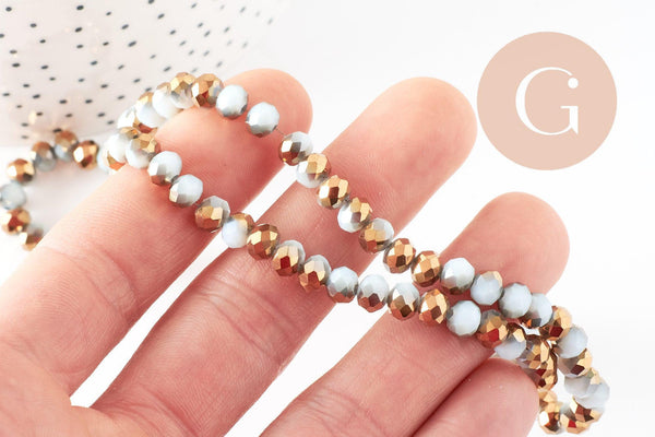 Perles abacus facetté cristal bicolore blanc doréé 6x5mm, perles bijoux cristal, fil de 42.5cm, x1 (G7999)