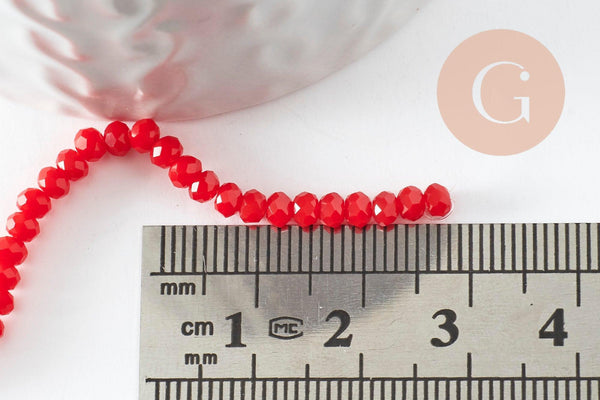 Perles abacus rouge-orange, cristal orange, fourniture ,perle cristal, 3 mm, fil de 38 cm x1 (G4677)