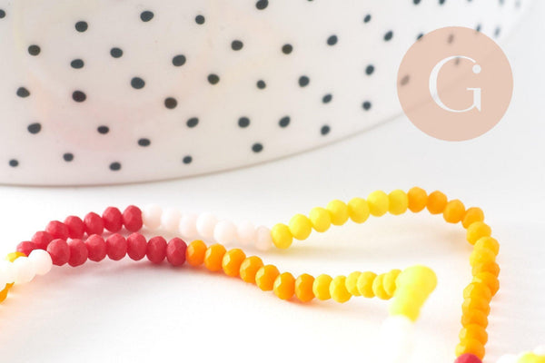 Perles abacus verre jaune orange camaïeu 3x2.5mm, perles cristal, fil de 42.5cm, x1 (G7828)