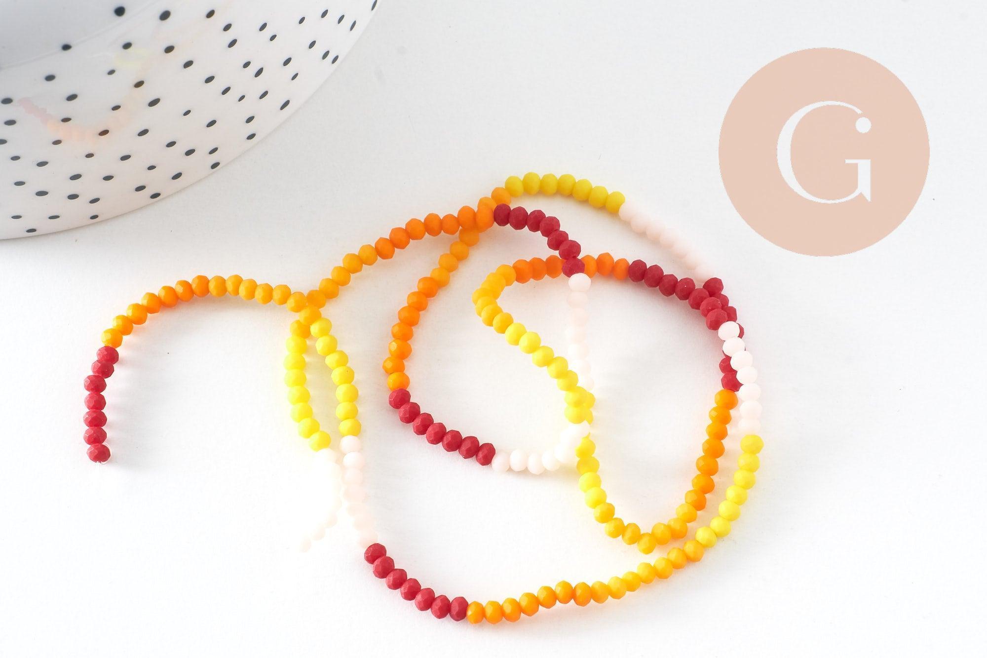 Perles abacus verre jaune orange camaïeu 3x2.5mm, perles cristal, fil de 42.5cm, x1 (G7828)
