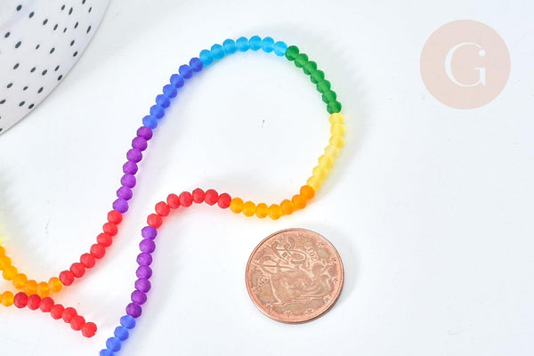 Perles abacus verre multicolore 2mm, création bijoux perles cristal, fil de 42.5cm, X1 (G7827)