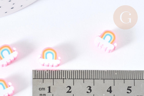 Perles arc-en-ciel polymère rose 8,5-10mm, colorés, x5 (G7205)