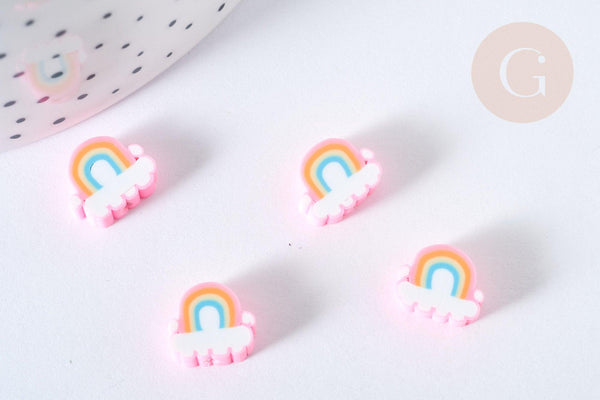 Perles arc-en-ciel polymère rose 8,5-10mm, colorés, x5 (G7205)