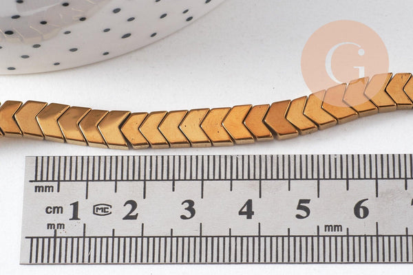 Perles arrow hématite doré, fourniture créative, perles pierre fine, hematite, pierre dorée, fil de 90 perles x1 (G3682)