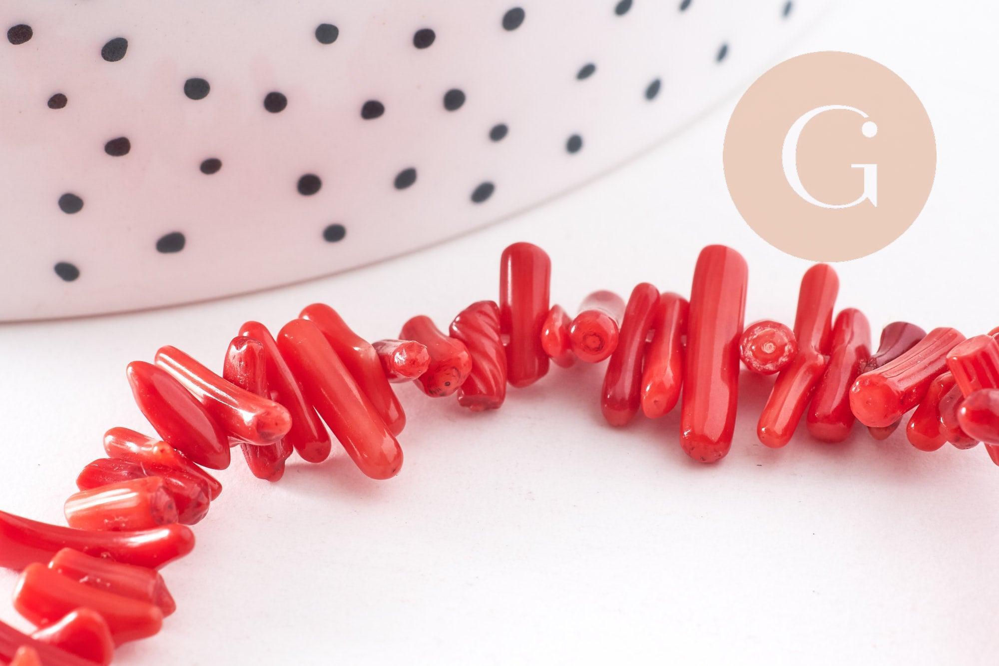 Perles bambou de mer teinté imitation corail rouge 4-20mm,perle en coquillage naturel, x1 fil de 38cm (G4709)
