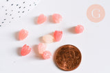 Perles bourgeon fleur résine rose 8.5x7mm,perle , x10 (G7084)