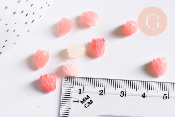 Perles bourgeon fleur résine rose 8.5x7mm,perle , x10 (G7084)