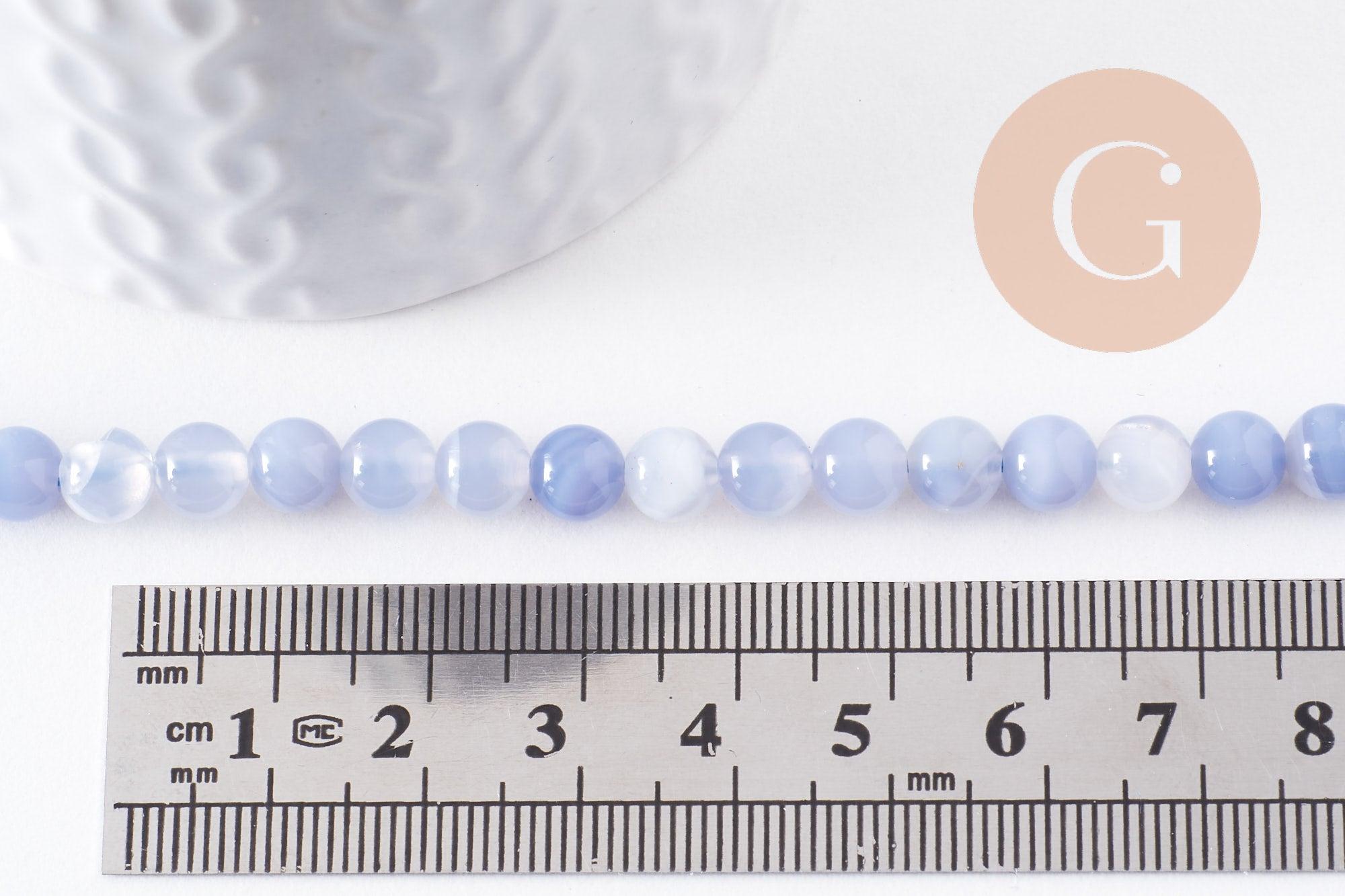 Perles calcédoine naturelle bleue 6mm, x1 fil de 38 cm (G2937)
