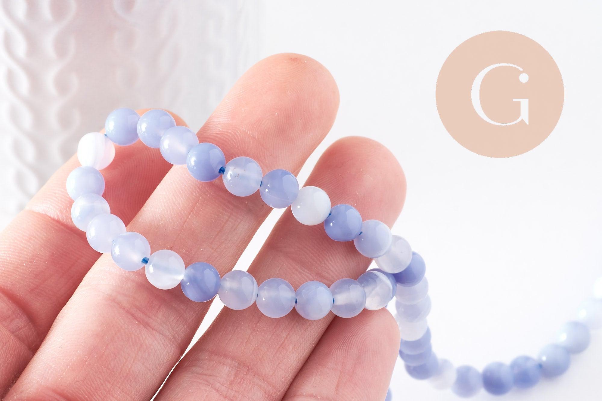 Perles calcédoine naturelle bleue 6mm, x1 fil de 38 cm (G2937)