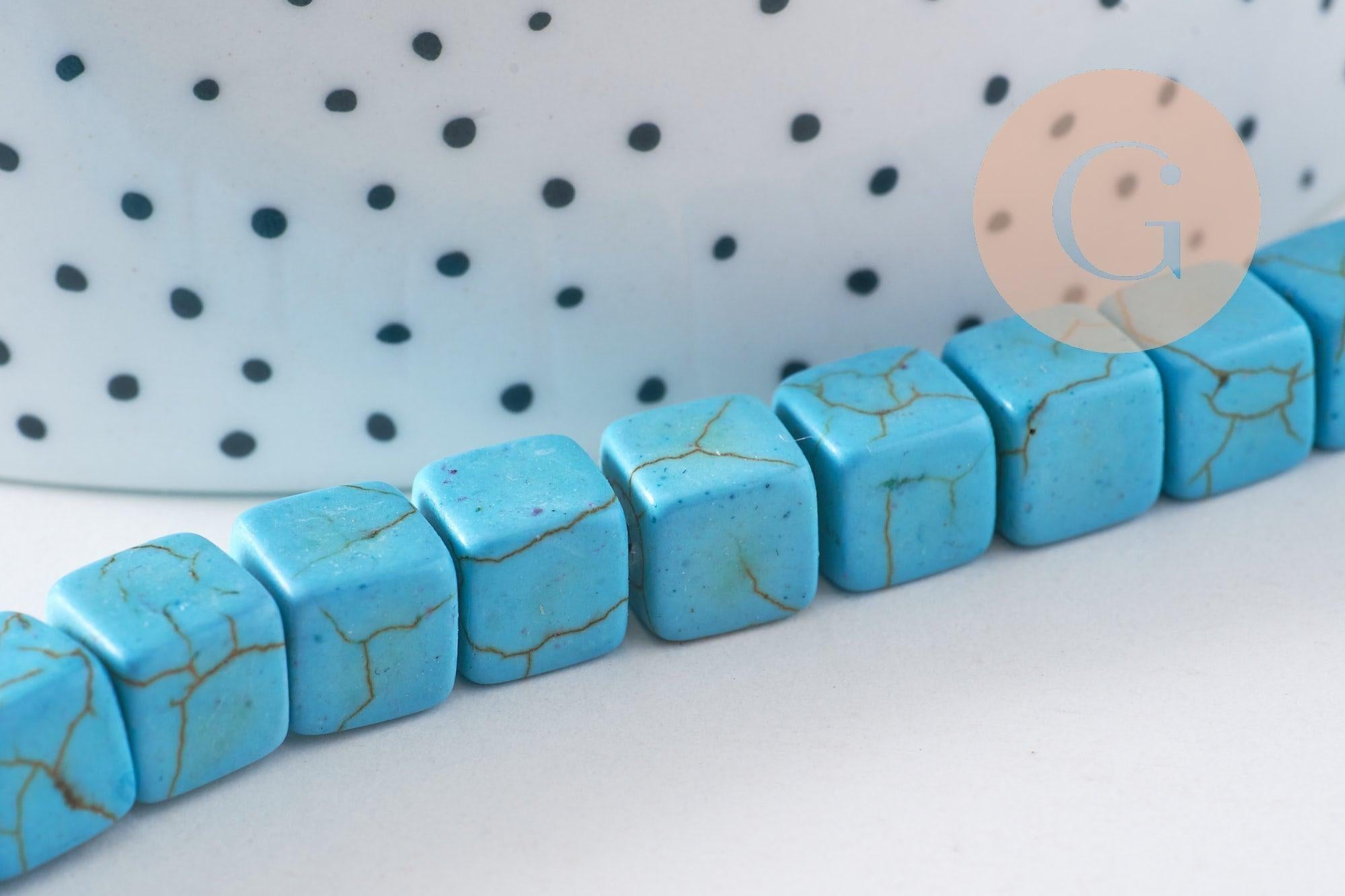 Perles carré multicolore howlite, perle turquoise, création bijoux,perle pierre, création bijoux, fil de 50,8x8mm, X1 (G2030)