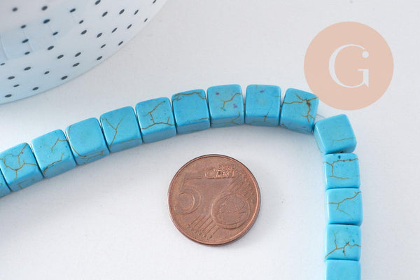 Perles carré multicolore howlite, perle turquoise, création bijoux,perle pierre, création bijoux, fil de 50,8x8mm, X1 (G2030)