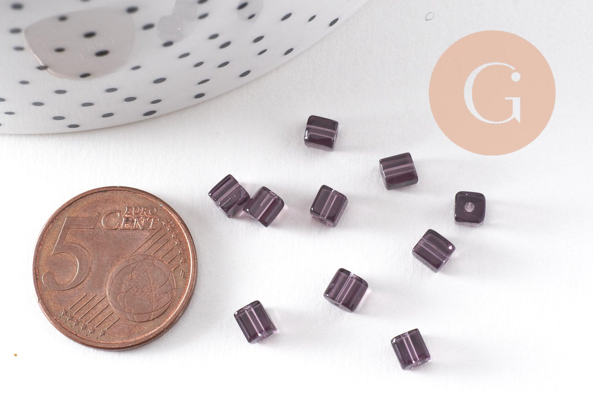Perles carrées violettes, fourniture créative, perles verre tchèque, perles verre violet, création bijoux,4mm, x50 (G0542)