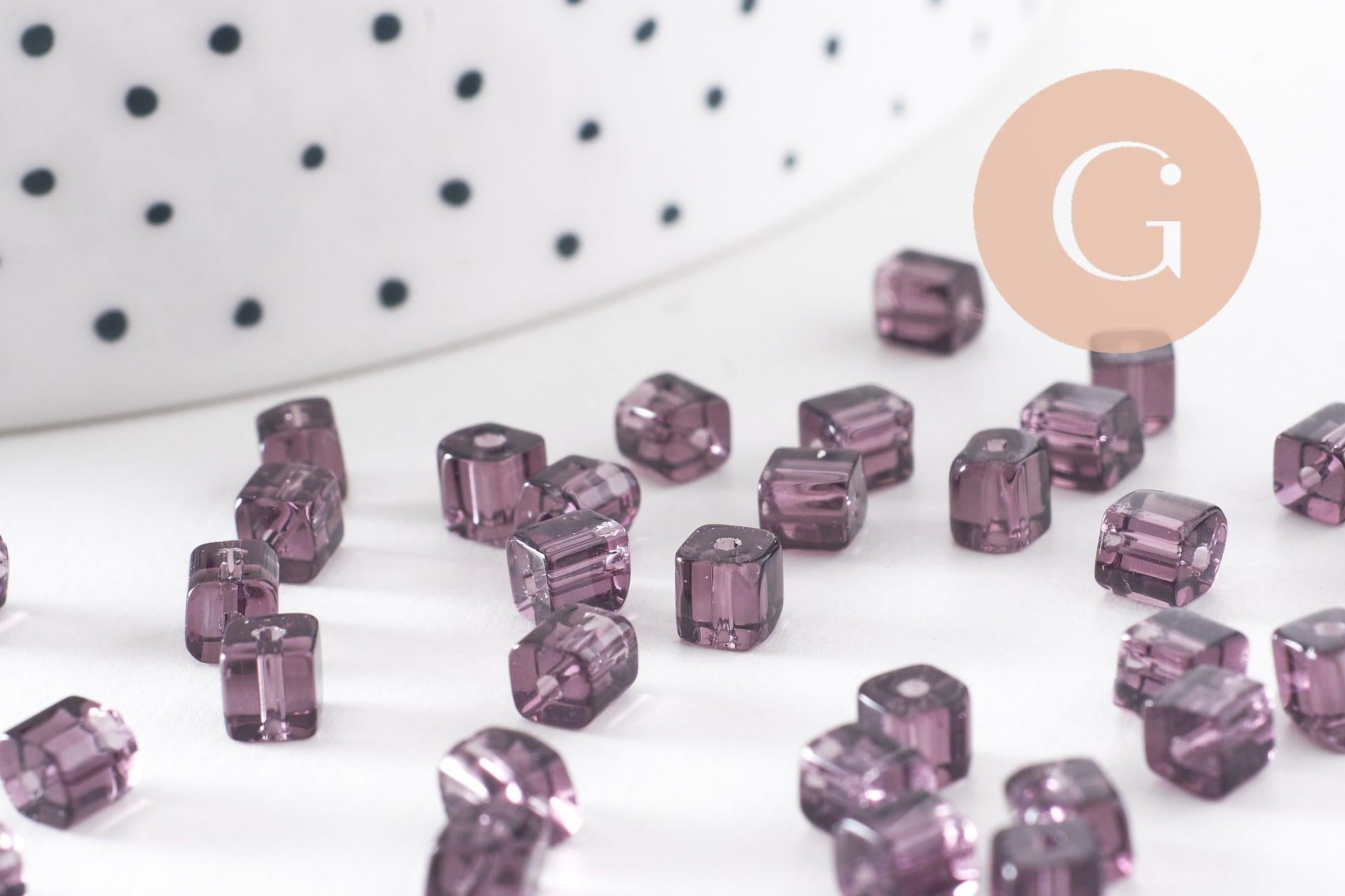 Perles carrées violettes, fourniture créative, perles verre tchèque, perles verre violet, création bijoux,4mm, x50 (G0542)